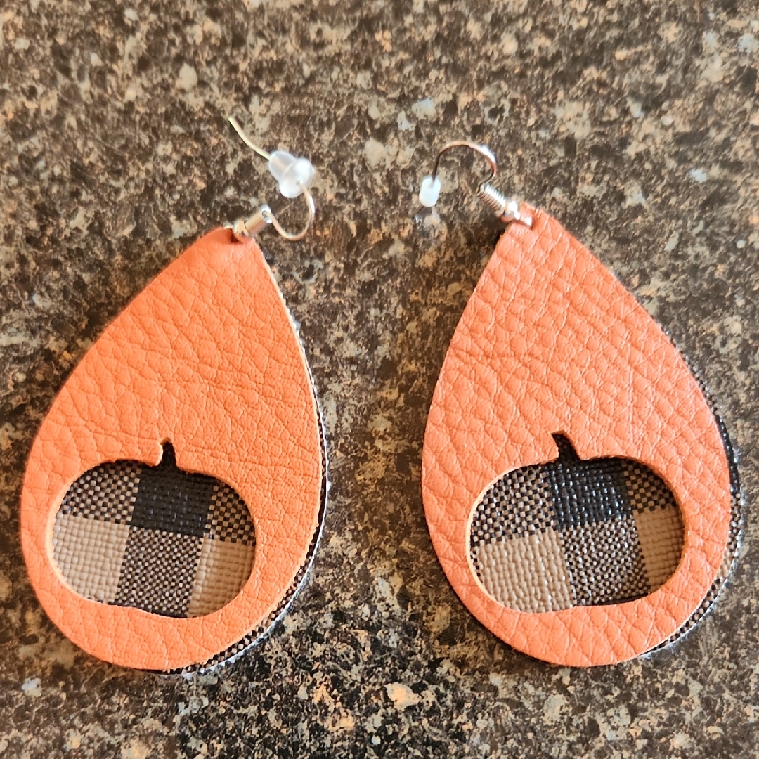 Orange Pumpkin Leather Teardrop Earrings